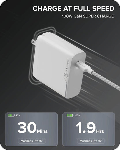 ALOGIC 100W MacBook Pro Charger USB C Charger withGaNFast Tech, PD 3.0 Laptop Charger for MacBook Pro 16/13, Air, M1 Mac, XPS 15/13, iPad Pro, iPhone 13/13 Pro/Max/13 Mini Galaxy, Pixel &amp; More - Dealtargets.com