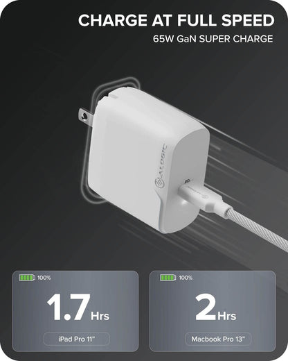 ALOGIC 65W USB-C Wall Charger with GaN Fast Technology, PD Power Delivery 3.0 Charger for Fast Charging Compatible with MacBook Pro/Air M1, iPad, iPhone 13/13 Pro Mini, Galaxy, Pixel 6 pro &amp; More. - Dealtargets.com