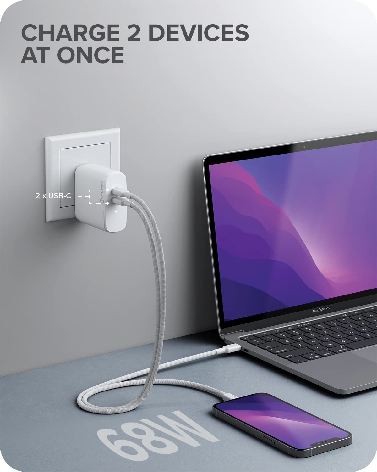 ALOGIC Dual USB C Wall Charger 68W 2-Port Fast Charger with GaN Fast Tech &amp; Dynamic Power Allocation,PD 3.0 Charger for MacBook/M1 Mac,XPS,iPad Pro,iPhone 13/13 Pro/Max/13 Mini,Galaxy &amp; More - Dealtargets.com