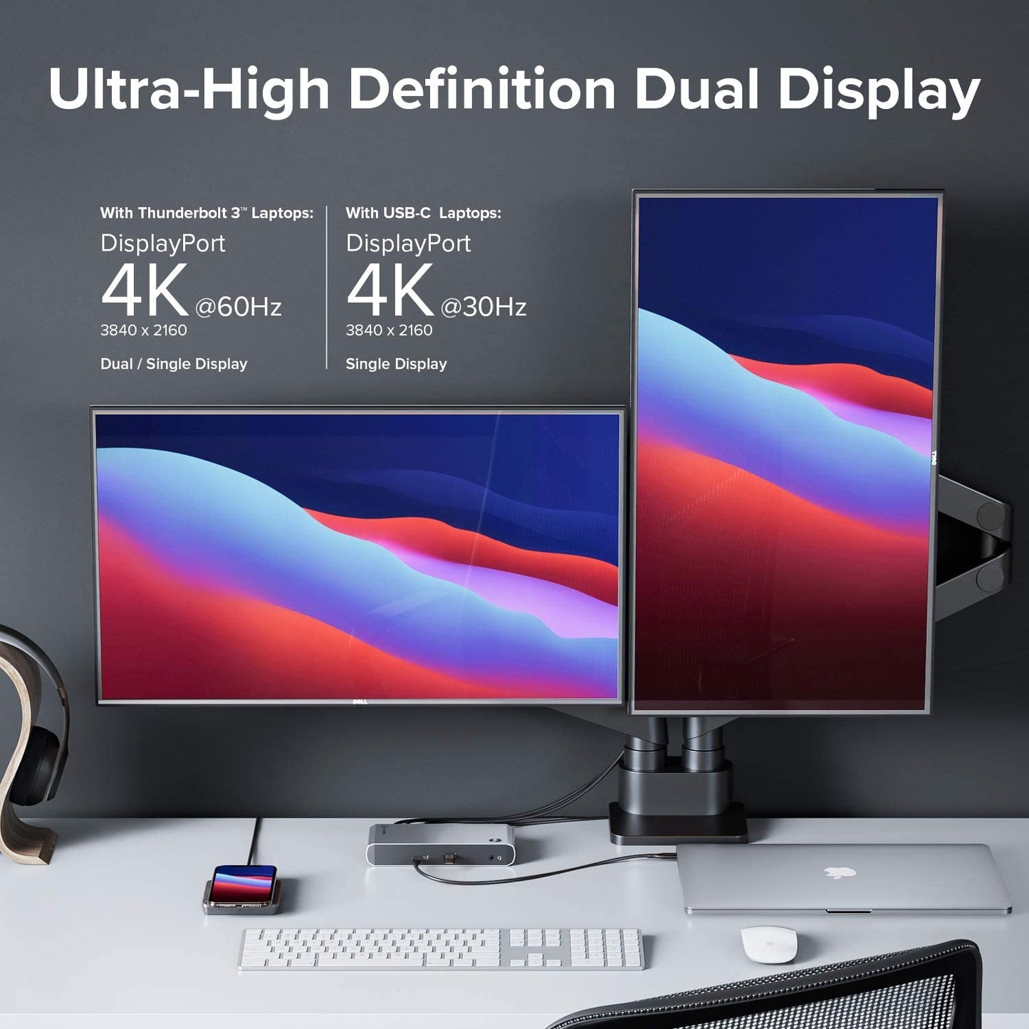 ALOGIC Thunderbolt 3 Dock, Dual DisplayPort 4K@60Hz, USB-C Gen 2 10G, USB-A Gen 2 10G, USB-A 5G, Gigabit Ethernet, Combo Headphone &amp; Mic, 60W Laptop Charging for MacBook Air/Pro, Dell XPS and More - Dealtargets.com