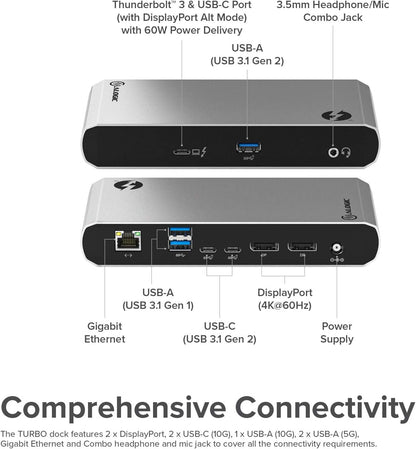 ALOGIC Thunderbolt 3 Dock, Dual DisplayPort 4K@60Hz, USB-C Gen 2 10G, USB-A Gen 2 10G, USB-A 5G, Gigabit Ethernet, Combo Headphone &amp; Mic, 60W Laptop Charging for MacBook Air/Pro, Dell XPS and More - Dealtargets.com