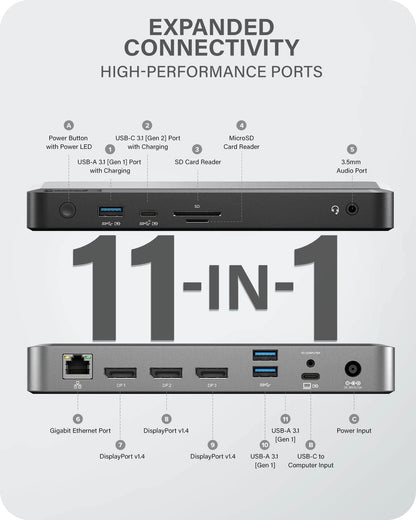 ALOGIC Triple 4K Display Universal Docking Station DX3 with 100W Laptop Charging for Mac and Windows, 3x4K@60Hz DisplayPort,1xUSB-C 10G(Fast Charging), 3xUSB-A 5G, Audio, Ethernet, Card Reader SD 4.0 - Dealtargets.com