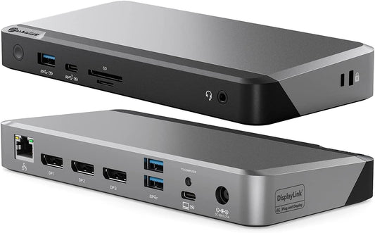 ALOGIC Triple 4K Display Universal Docking Station DX3 with 100W Laptop Charging for Mac and Windows, 3x4K@60Hz DisplayPort,1xUSB-C 10G(Fast Charging), 3xUSB-A 5G, Audio, Ethernet, Card Reader SD 4.0 - Dealtargets.com