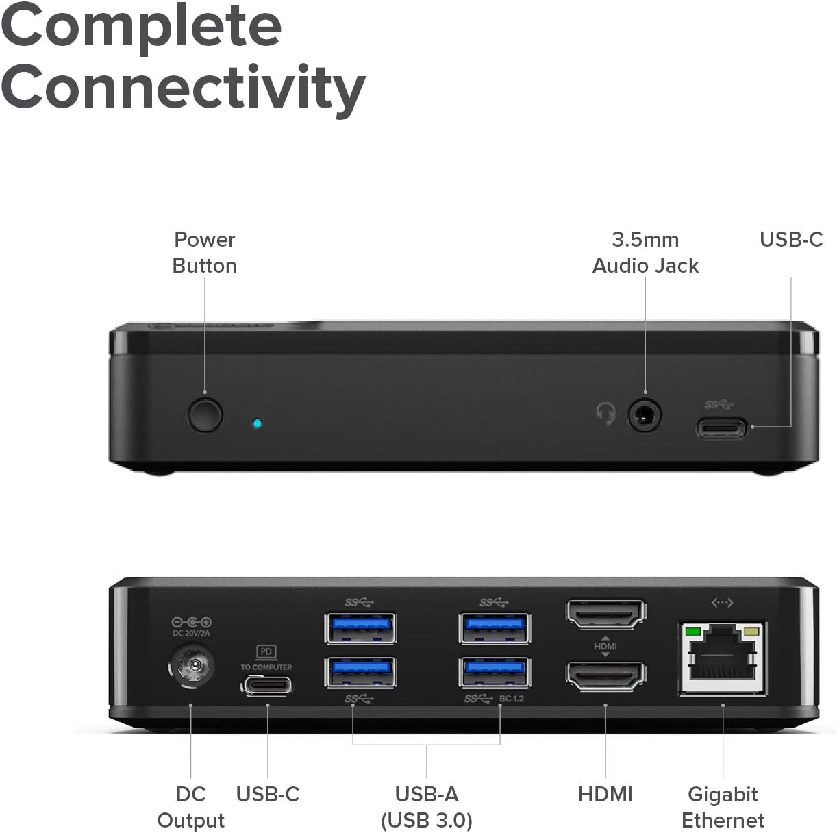 ALOGIC Universal Twin HD Docking Station, USB-C &amp; USB-A Compatible - Dual Display 1080p@60Hz, 2x HDMI, 1 x USB-C 3.1(5G), 4 x USB-A 3.0(5G), 1 x Audio, 1 x Gigabit Ethernet Lock slot– DUTHD - Dealtargets.com