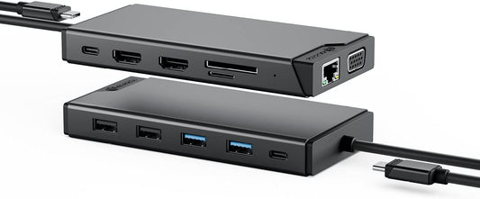 ALOGIC USB-C 12-in-1 Mini Docking Station, Dual Display, 2xHDMI, 1xVGA, 100W PD, 2xUSB-C, 2xUSB-A 2.0, 2xUSB-A 3.0, RJ45, 1x SD/TF Port, MacBook/Surface &amp; Other USB-C Devices Compatible. - Dealtargets.com