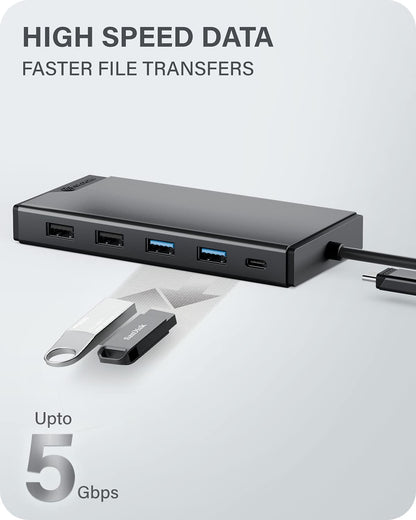 ALOGIC USB-C 12-in-1 Mini Docking Station, Dual Display, 2xHDMI, 1xVGA, 100W PD, 2xUSB-C, 2xUSB-A 2.0, 2xUSB-A 3.0, RJ45, 1x SD/TF Port, MacBook/Surface &amp; Other USB-C Devices Compatible. - Dealtargets.com