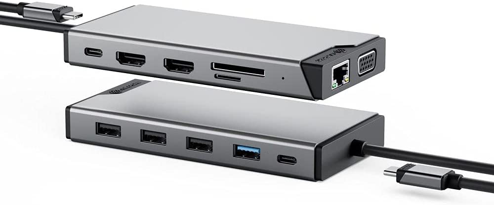 ALOGIC USB-C 12-in-1 Mini Docking Station, Triple Display, 2xHDMI, 1xVGA, 100W PD, 2xUSB-C, 3xUSB-A 2.0, 1xUSB-A 3.0, 1x SD/TF Port, RJ45, Plug &amp; Play, MacBook/Surface &amp; other USB-C devices compatible - Dealtargets.com