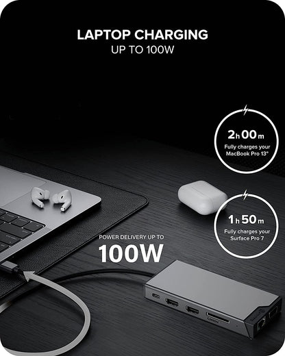 ALOGIC USB-C 12-in-1 Mini Docking Station, Triple Display, 2xHDMI, 1xVGA, 100W PD, 2xUSB-C, 3xUSB-A 2.0, 1xUSB-A 3.0, 1x SD/TF Port, RJ45, Plug &amp; Play, MacBook/Surface &amp; other USB-C devices compatible - Dealtargets.com