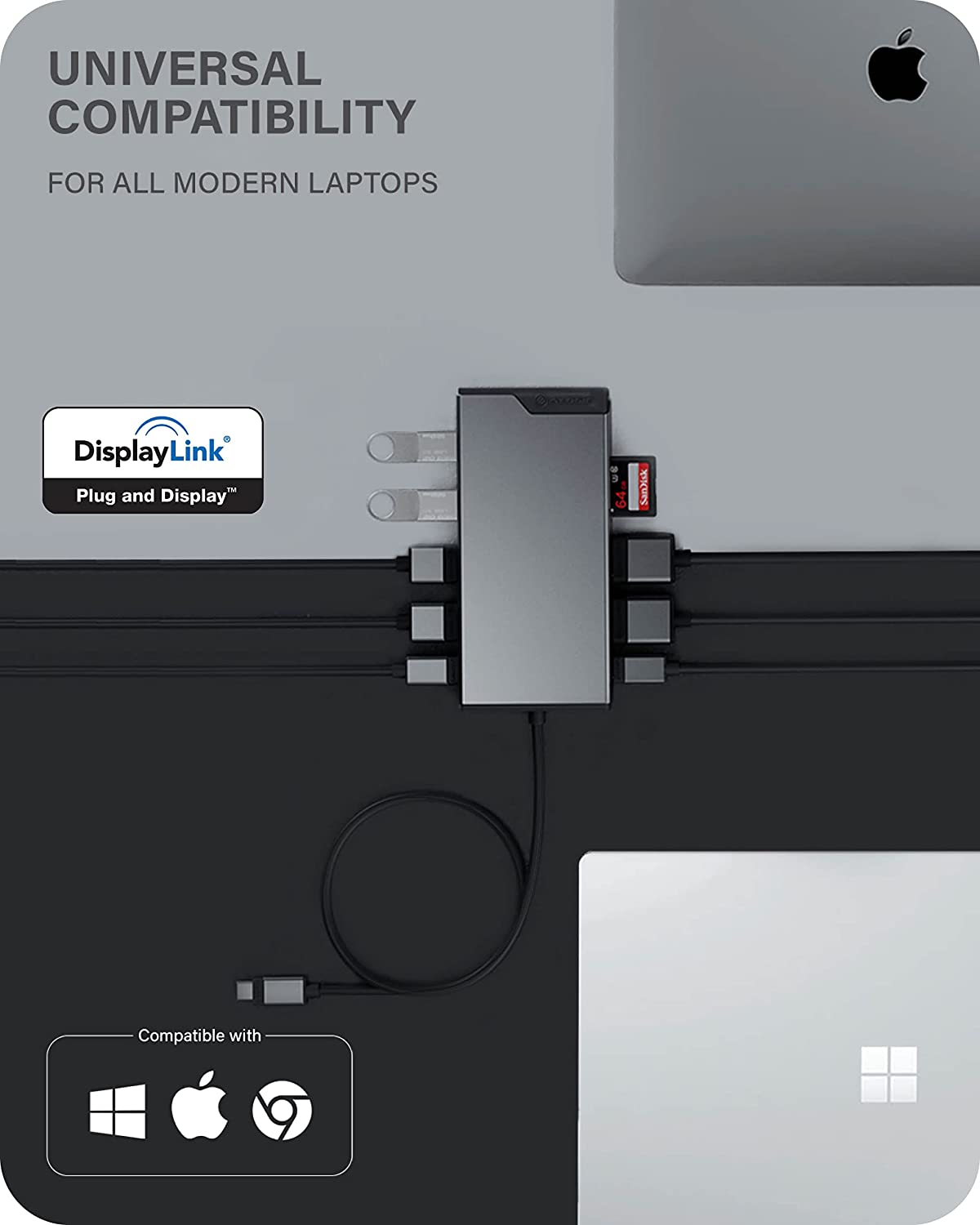 ALOGIC USB-C 12-in-1 Mini Docking Station, Triple Display, 2xHDMI, 1xVGA, 100W PD, 2xUSB-C, 3xUSB-A 2.0, 1xUSB-A 3.0, 1x SD/TF Port, RJ45, Plug &amp; Play, MacBook/Surface &amp; other USB-C devices compatible - Dealtargets.com