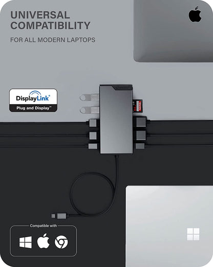 ALOGIC USB-C 12-in-1 Mini Docking Station, Triple Display, 2xHDMI, 1xVGA, 100W PD, 2xUSB-C, 3xUSB-A 2.0, 1xUSB-A 3.0, 1x SD/TF Port, RJ45, Plug &amp; Play, MacBook/Surface &amp; other USB-C devices compatible - Dealtargets.com