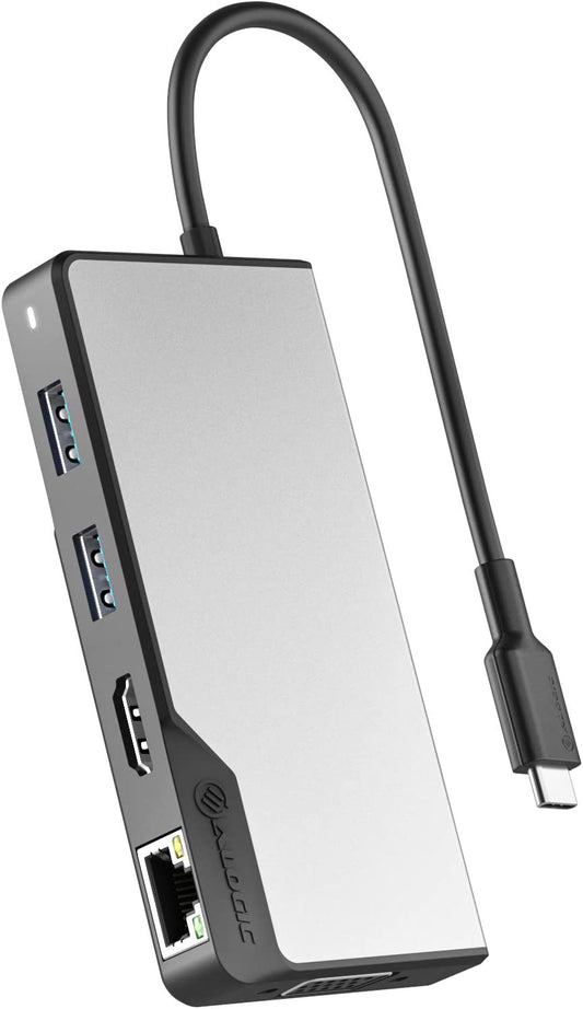 ALOGIC USB-C Fusion Max Hub, 6-in-1 Type C Adapter, 4K HDMI, VGA, USB A 3.1 with 100W Power Delivery, USB A 3.1, Gigabit Ethernet, Compatible with MacBook Pro/Air and iPad Pro/Air - Dealtargets.com