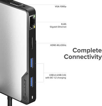 ALOGIC USB-C Fusion Max Hub, 6-in-1 Type C Adapter, 4K HDMI, VGA, USB A 3.1 with 100W Power Delivery, USB A 3.1, Gigabit Ethernet, Compatible with MacBook Pro/Air and iPad Pro/Air - Dealtargets.com