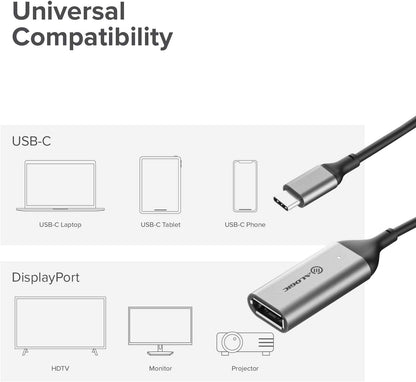 ALOGIC USB-C to DisplayPort Adapter – 15cm; Supports 4K@60Hz; Intelligent LED Indicator; Compatible with MacBook Pro, MacBook Air, iPad Pro/Air 2020, Pixelbook, XPS, Galaxy, etc - Dealtargets.com