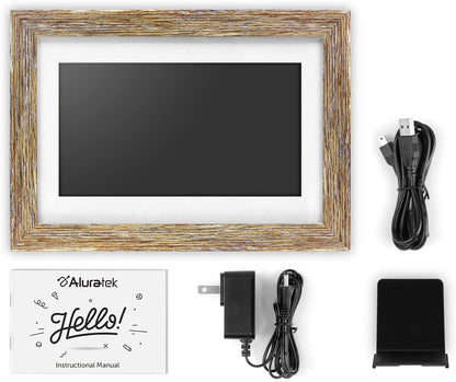 Aluratek 10" WiFi Distressed Wood Digital Photo Frame with Touchscreen and 16GB Built-in Memory, USB/SD/SDHC Supported, Built-in Clock &amp; Calendar 10" Distressed Wood Wifi - Dealtargets.com