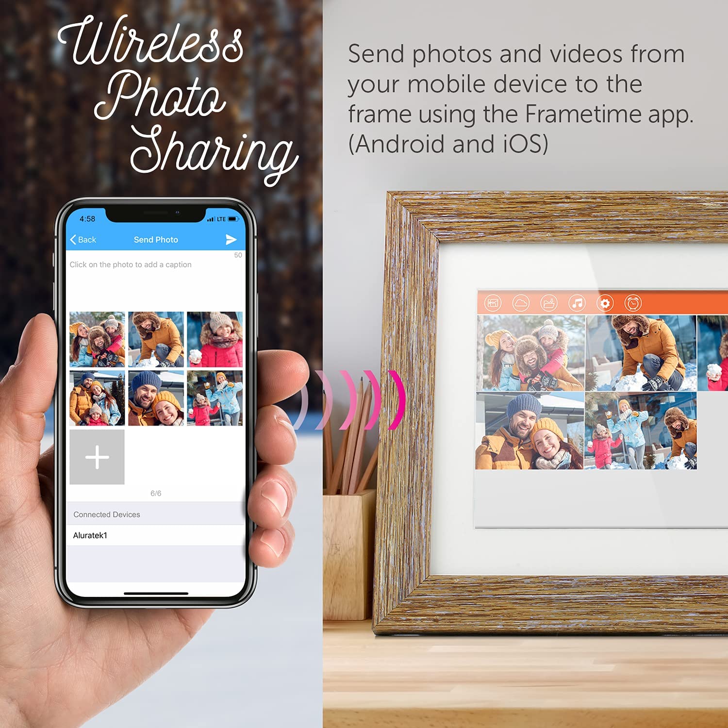 Aluratek 10" WiFi Distressed Wood Digital Photo Frame with Touchscreen and 16GB Built-in Memory, USB/SD/SDHC Supported, Built-in Clock &amp; Calendar 10" Distressed Wood Wifi - Dealtargets.com
