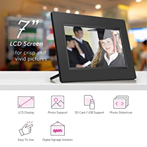 Aluratek 7 Inch LCD Digital Photo Frame with Auto Slideshow Using USB &amp; SD/SDHC (ADPF07SF) – Black - Dealtargets.com