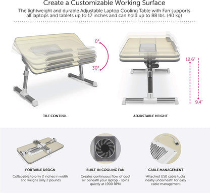 Aluratek (ACT01F) Adjustable, Foldable, Ergonomic, Laptop Cooling Table with Cooling Fan (Standing Desk, Sofa/Couch Tray, Floor) - Dealtargets.com