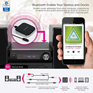 Aluratek Bluetooth Optical Audio Receiver and Transmitter, Dual Streaming Support, Transmits Up to 33 Feet Away, Up to 15 Hours on a Full Charge ABC02F - Dealtargets.com