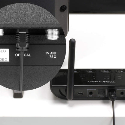 Aluratek Bluetooth Wireless TV Streaming Kit with Bluetooth 5, Long Range Up to 100', No Delay aptX, Optical, Aux, RCA, Includes Headphone and Transmitter/Receiver Adapter, PC, Laptop, Mac (ABCTVKIT), Black - Dealtargets.com