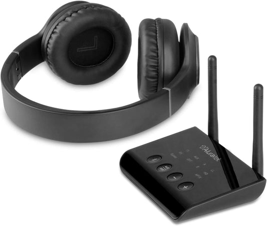 Aluratek Bluetooth Wireless TV Streaming Kit with Bluetooth 5, Long Range Up to 100', No Delay aptX, Optical, Aux, RCA, Includes Headphone and Transmitter/Receiver Adapter, PC, Laptop, Mac (ABCTVKIT), Black - Dealtargets.com
