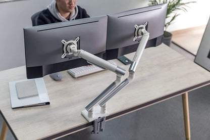 Amer networks Amer Mounts - Dual Monitor Clamp Grommet Mount with Articulating Arms [Arctic Edition] - Supports 17" - 32" Standard LCD Flat Screen Display - HYDRA2A - Dealtargets.com