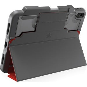 STM Dux Plus for iPad 10th Gen - Ultra Protective, Lightweight Rubberized Case with Clear Back, Storage for Apple Pencil Gen 1 with Magnetic Battery Saving On/Off Cover- Red